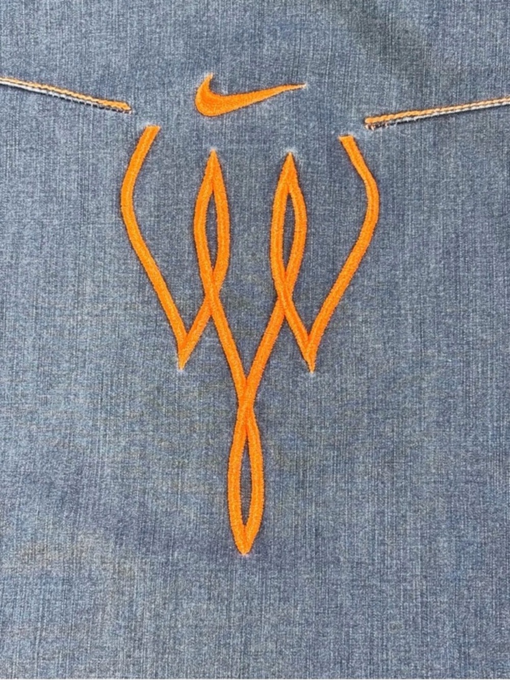 Vintage Nike Blue Denim Jacket with Orange Accents - Picture 3 of 10